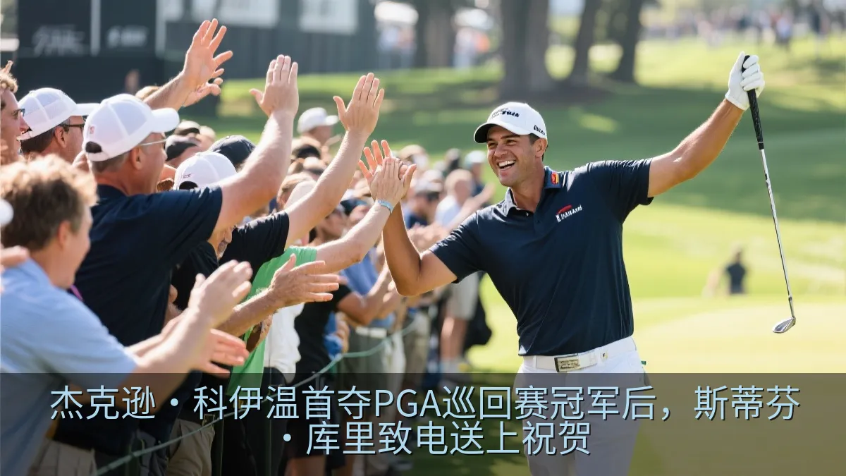 高尔夫比赛结束后球员与观众共同庆祝